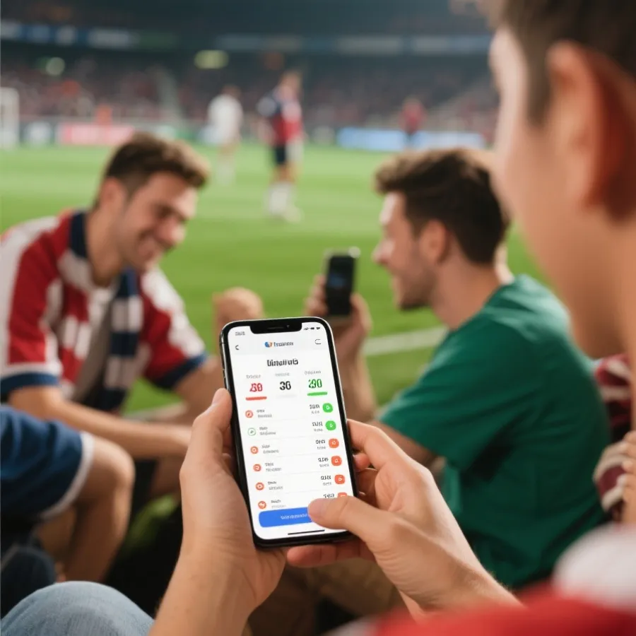 使用手機追蹤賽事的情境示意圖